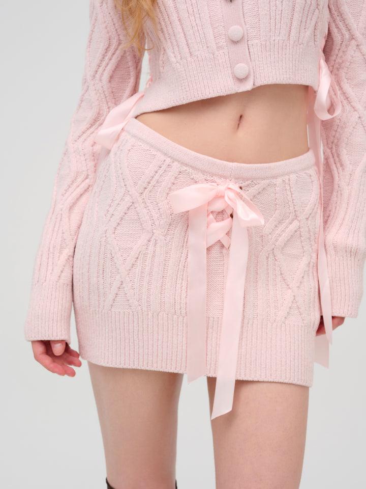 Chenille Cable Knit Mini Skirt — Pink Product Image