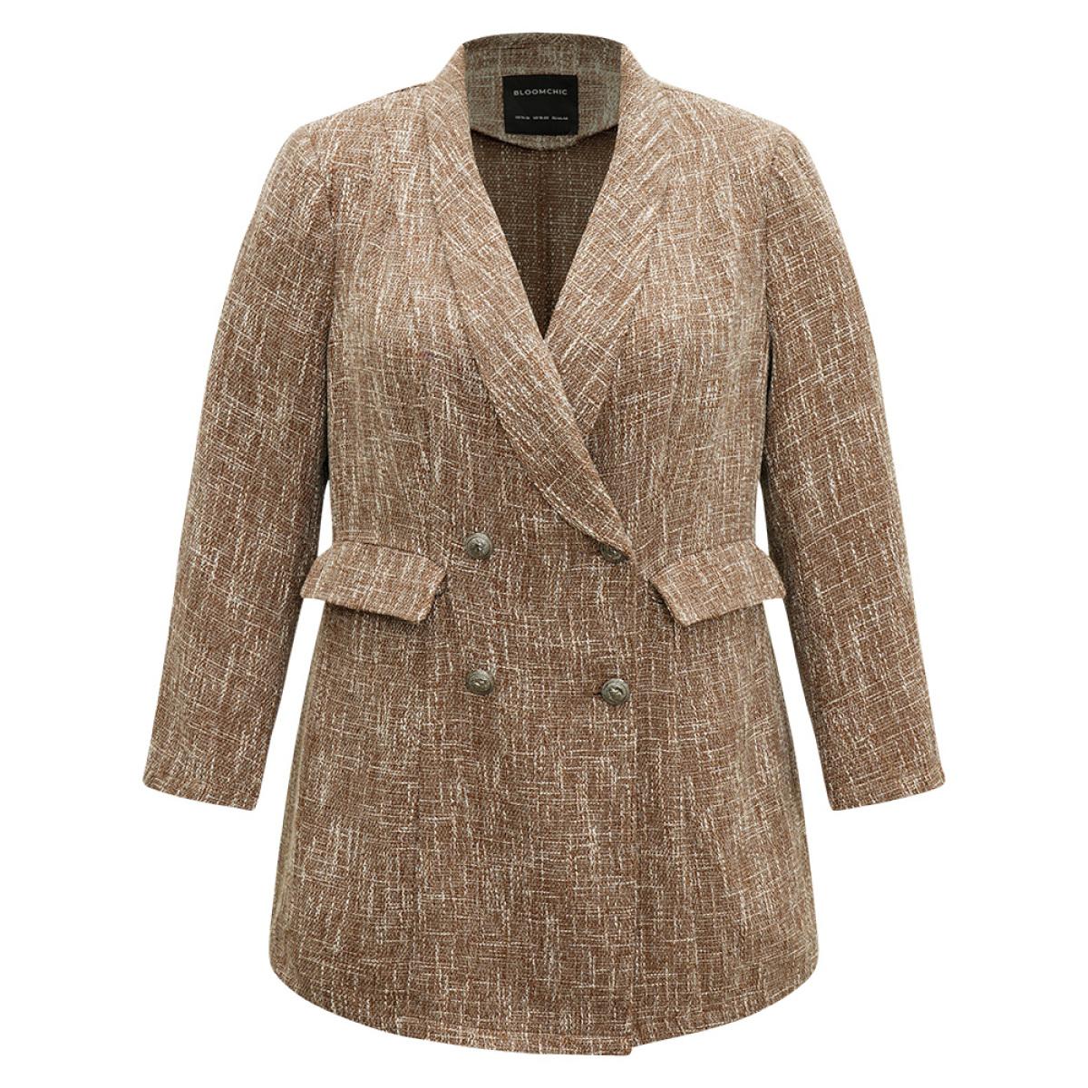 Plus Size Lapel Collar Pocket Button Up Blazer DarkBrown Women Dailywear Plain Button Sleeve Long Sleeve Lapel Collar 26/4X Pocket Elegant Blazers BloomChic Product Image