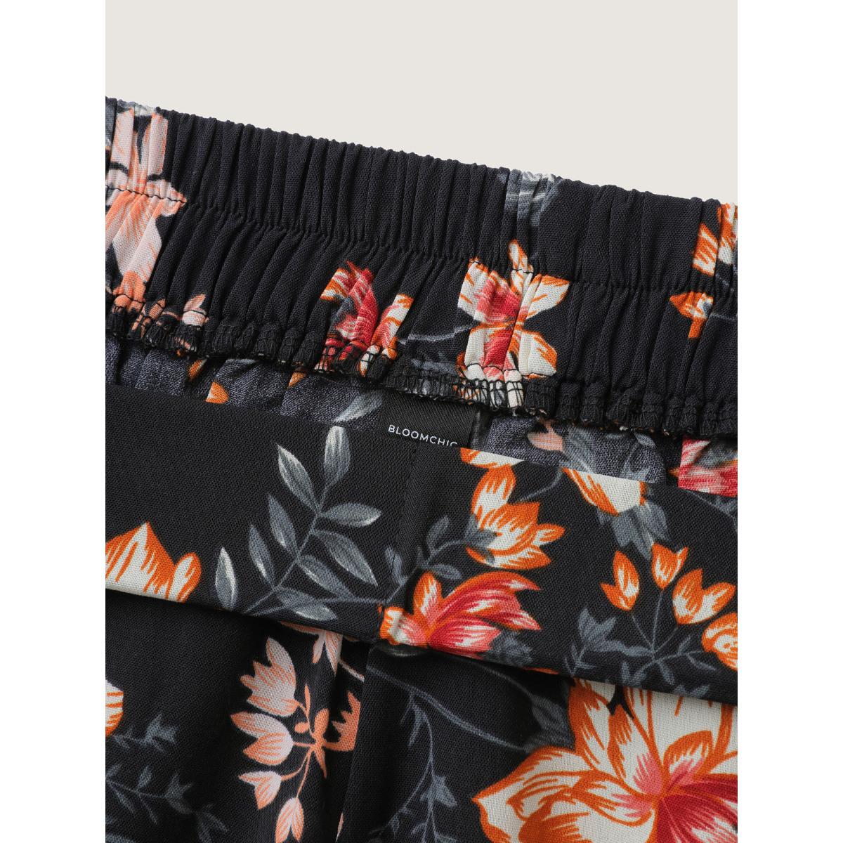 Plus Size Floral Print Ruffled Wide-Leg Pants Women BlackFlower Romantic Loose Mid Rise Elegant Pants BloomChic 30/6X Product Image