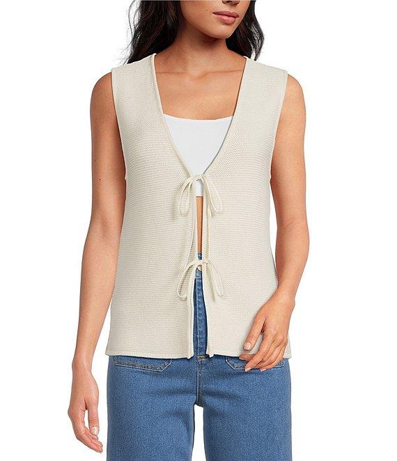 Every Knit V-Neck Sleeveless Tie Front Blouse Product Image