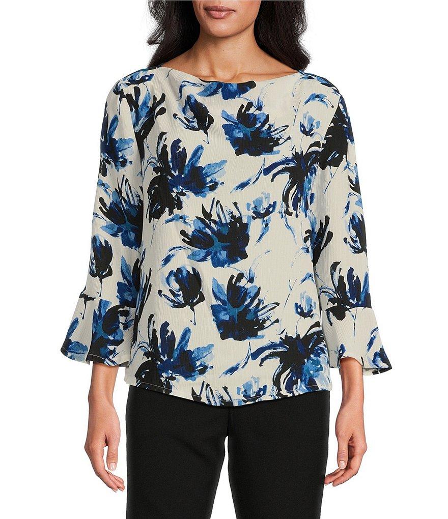 Investments Woven Expressive Blooms 3/4 Ruffle Sleeve Cowl Neck Top Product Image