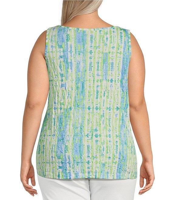 Ali Miles Plus Size Green Abstract Print Button Front Tank Set Product Image