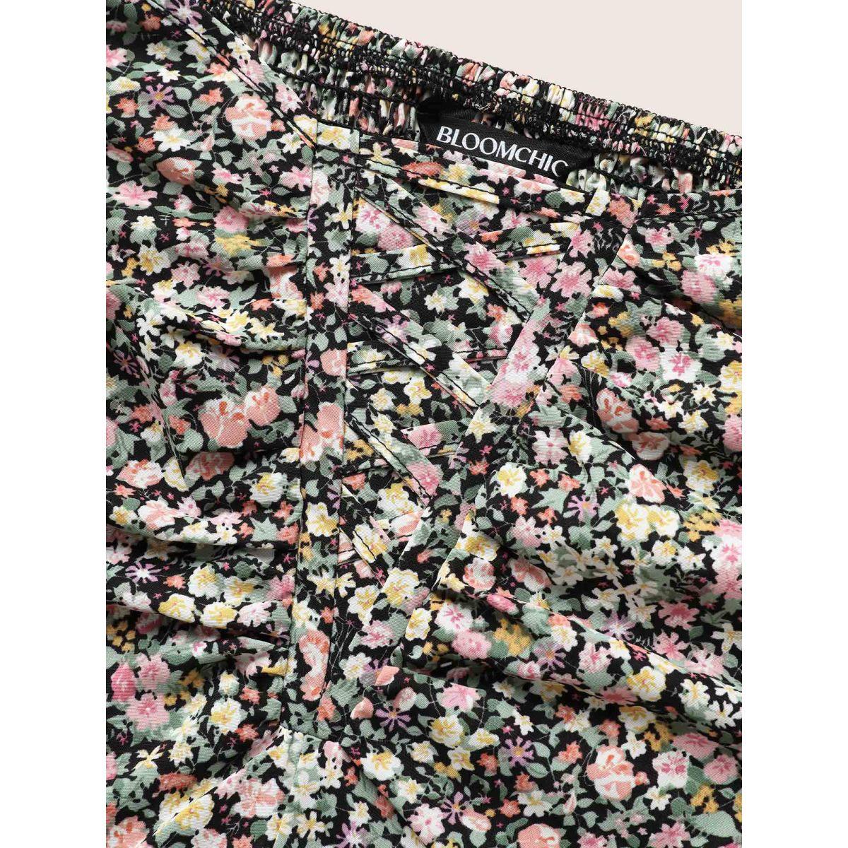 Plus Size Black Off Shoulder Ditsy Floral Lace Panel Blouse Women Elegant Short sleeve One-shoulder neck Everyday Blouses BloomChic 30/6X Product Image