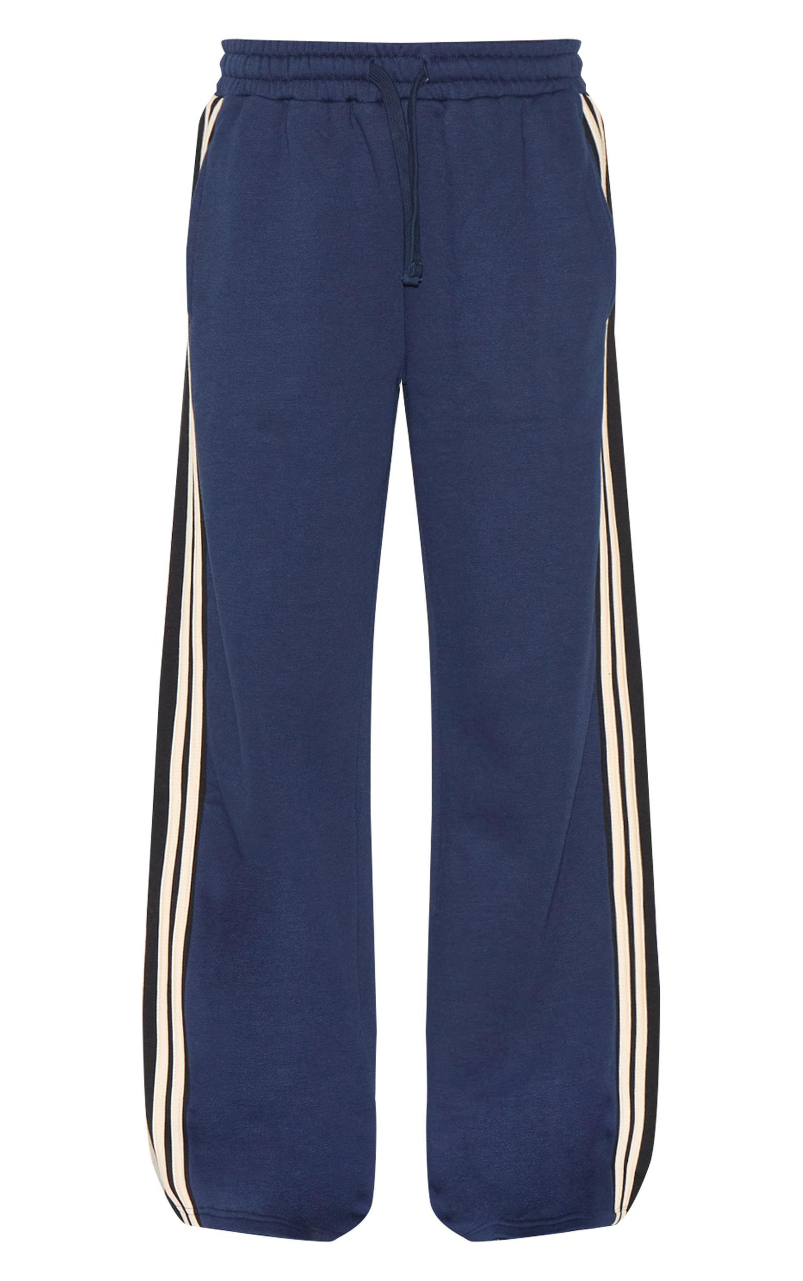 Navy Contrast Stripe Detail Wide Leg Sweatpants Product Image