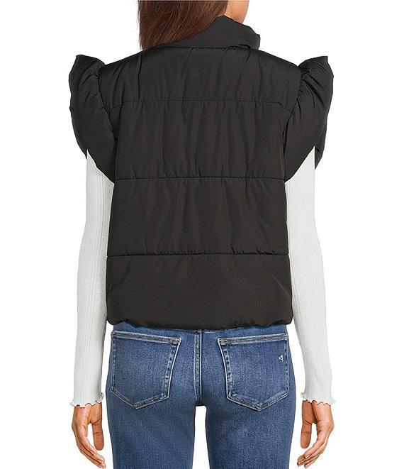 Blu Pepper Flutter Sleeve Bow Detail Zip-Up Puffer Vest Product Image