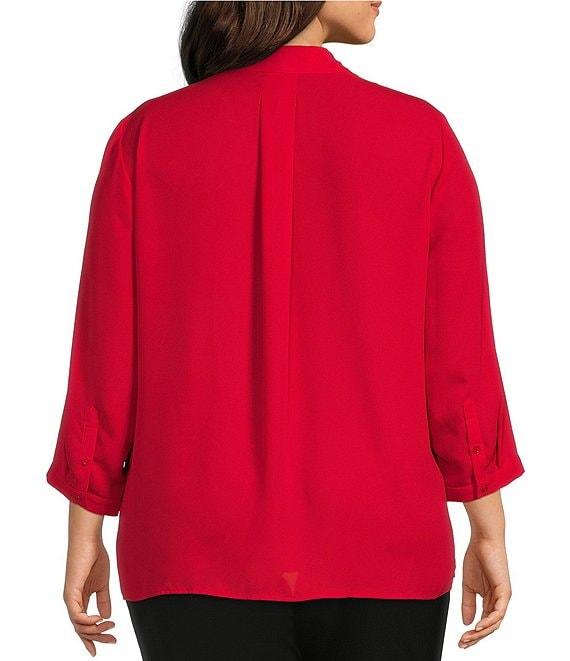 Investments Plus Size Caroline Signature V-Neck 3/4 Sleeve Button Front Top Product Image