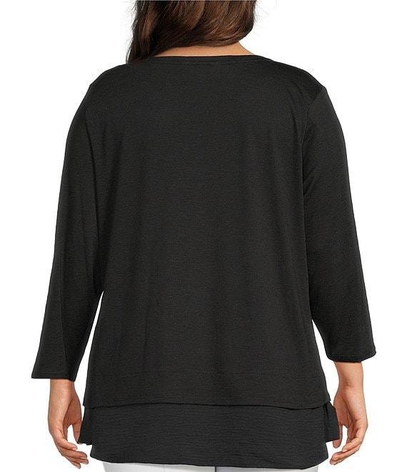 Slim Factor by Investments Plus Size Chloe V-Neck 3/4 Sleeve Mixed Media Top Product Image