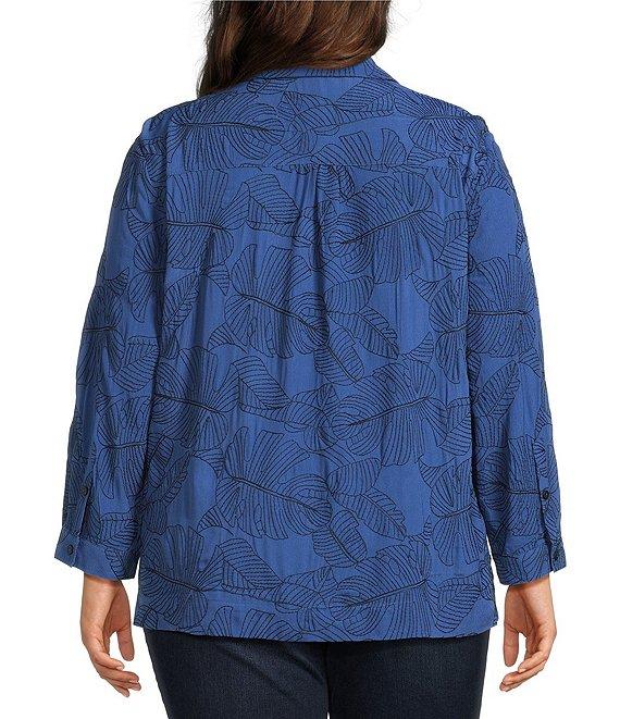 Ali Miles Plus Size Woven Allover Floral Embroidered Point Collar Long Sleeve Button Front Tunic Product Image