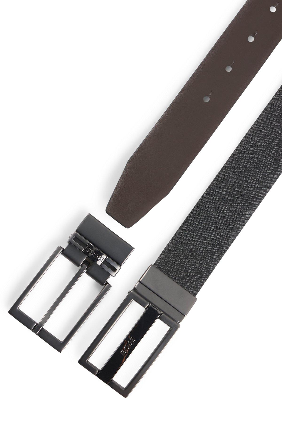 BOSS - Reversible Italian-leather belt with two buckles - Black Product Image