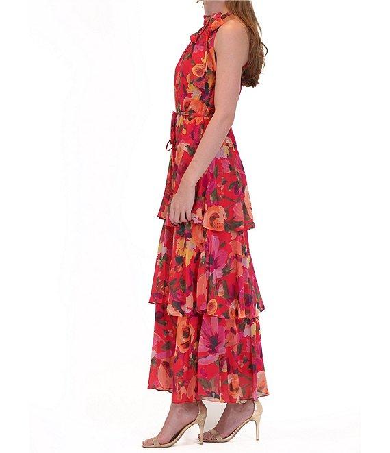 Julia Jordan Halter Neck Floral Print Chiffon Tiered Maxi Dress Product Image