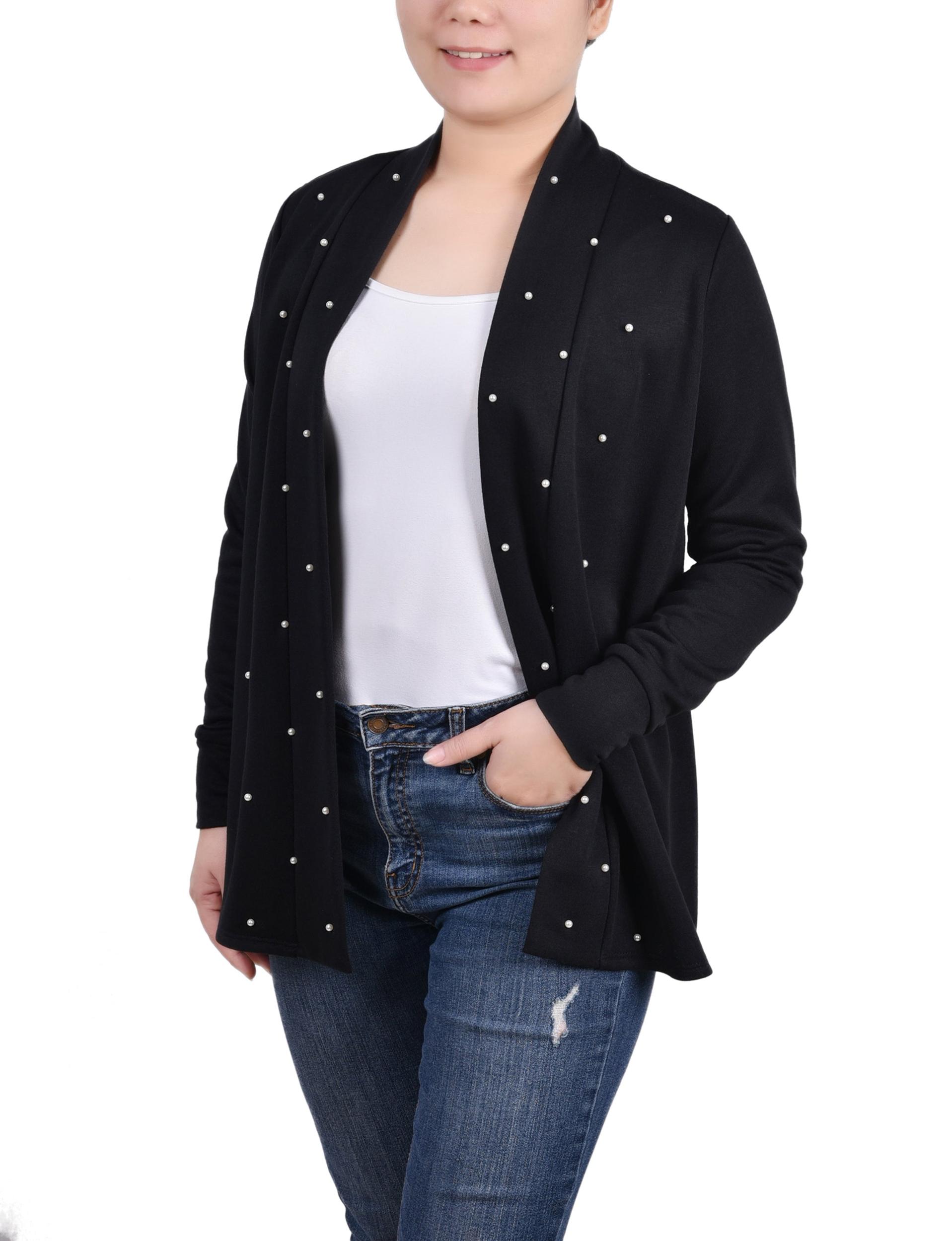 Black Long Sleeve Pearl Detail Cardigan Product Image