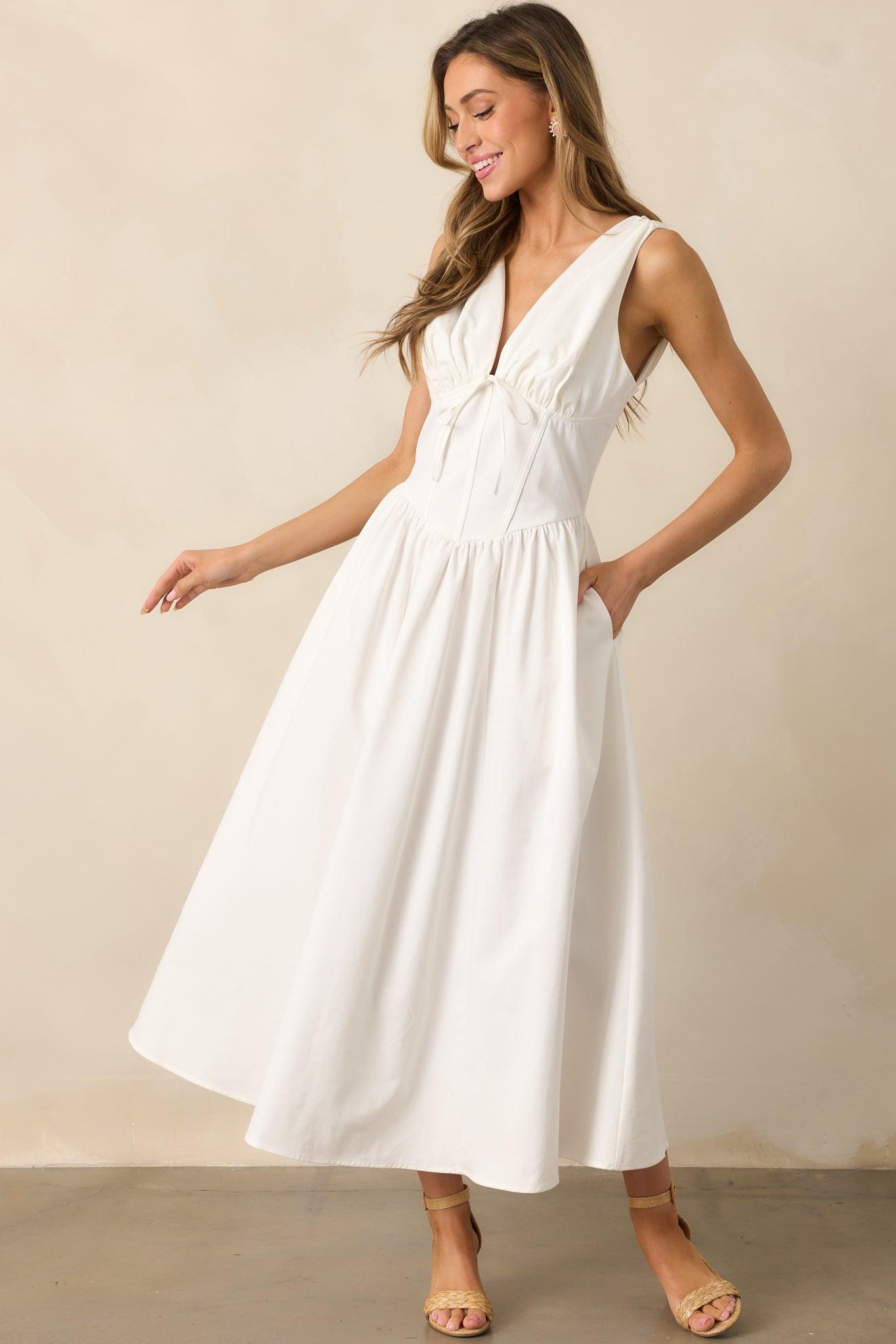 Sunny Day Soiree White Cotton Corset Maxi Dress Product Image
