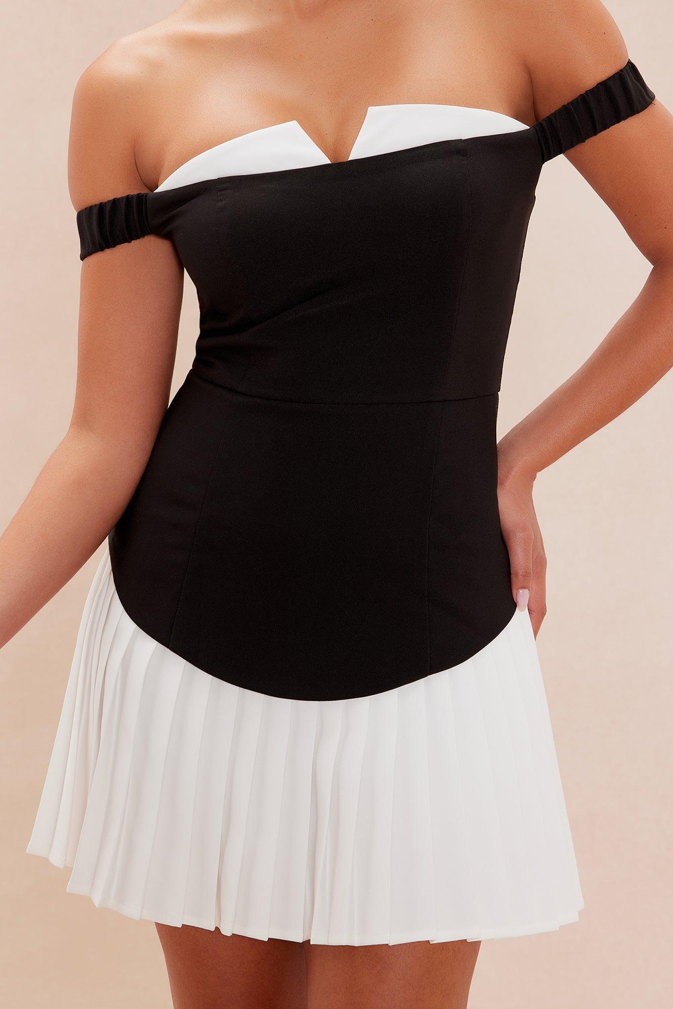 Penny Pleated Mini Dress - Black/White Product Image