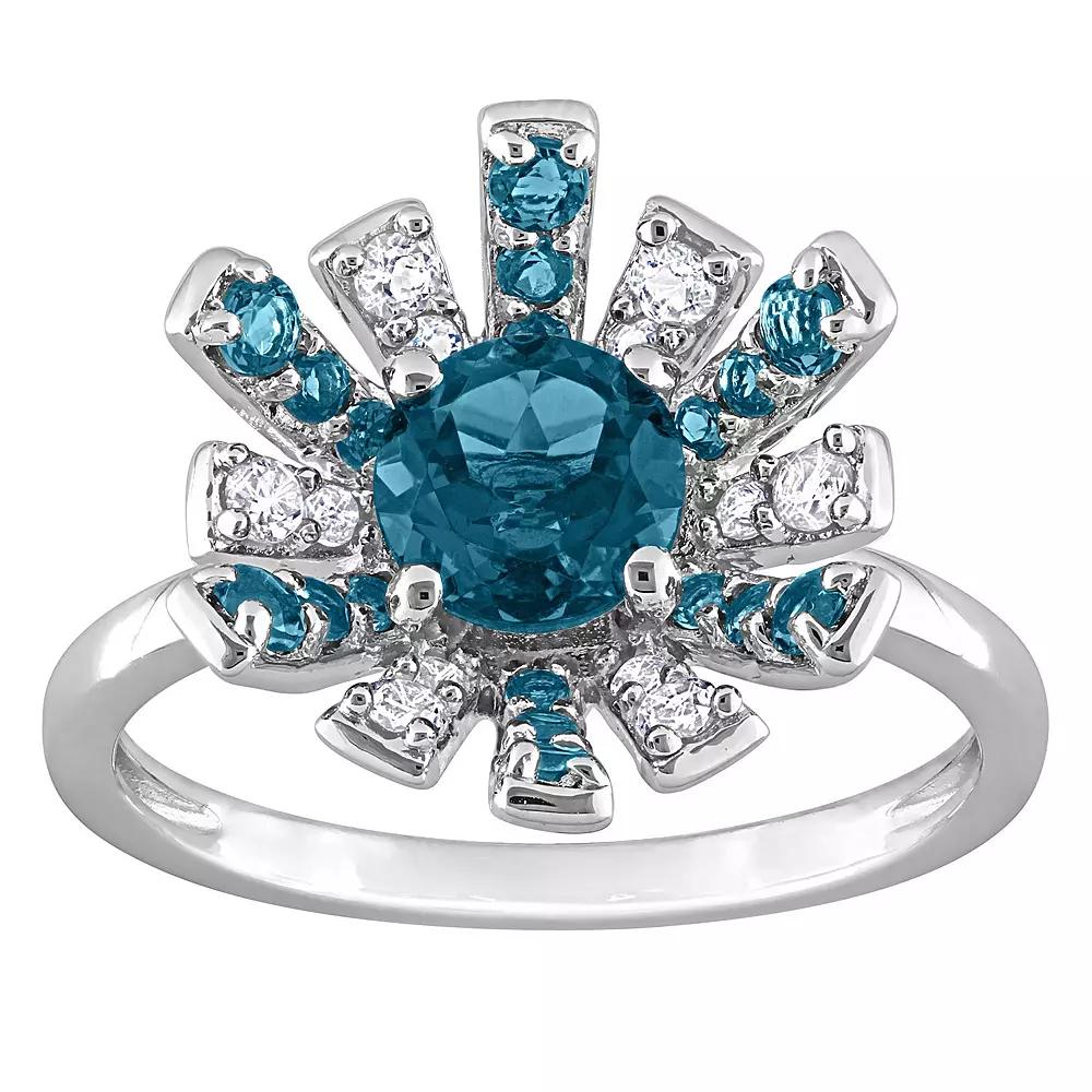 Stella Grace Sterling Silver London Blue Topaz & White Topaz Starburst Cocktail Ring, Women's, Size: 8 Product Image