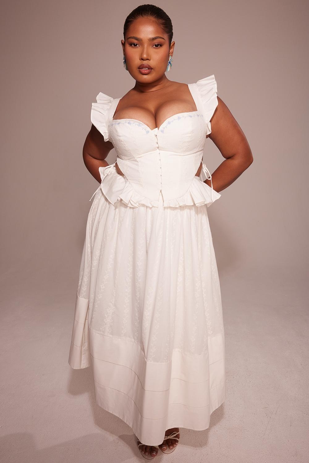 Augustine  white embroidered cotton midi skirt Product Image