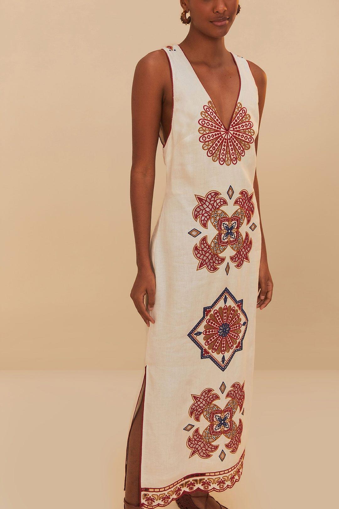 Off-White Marys Tiles Richelieu Euroflax™ Premium Linen Midi Dress Product Image