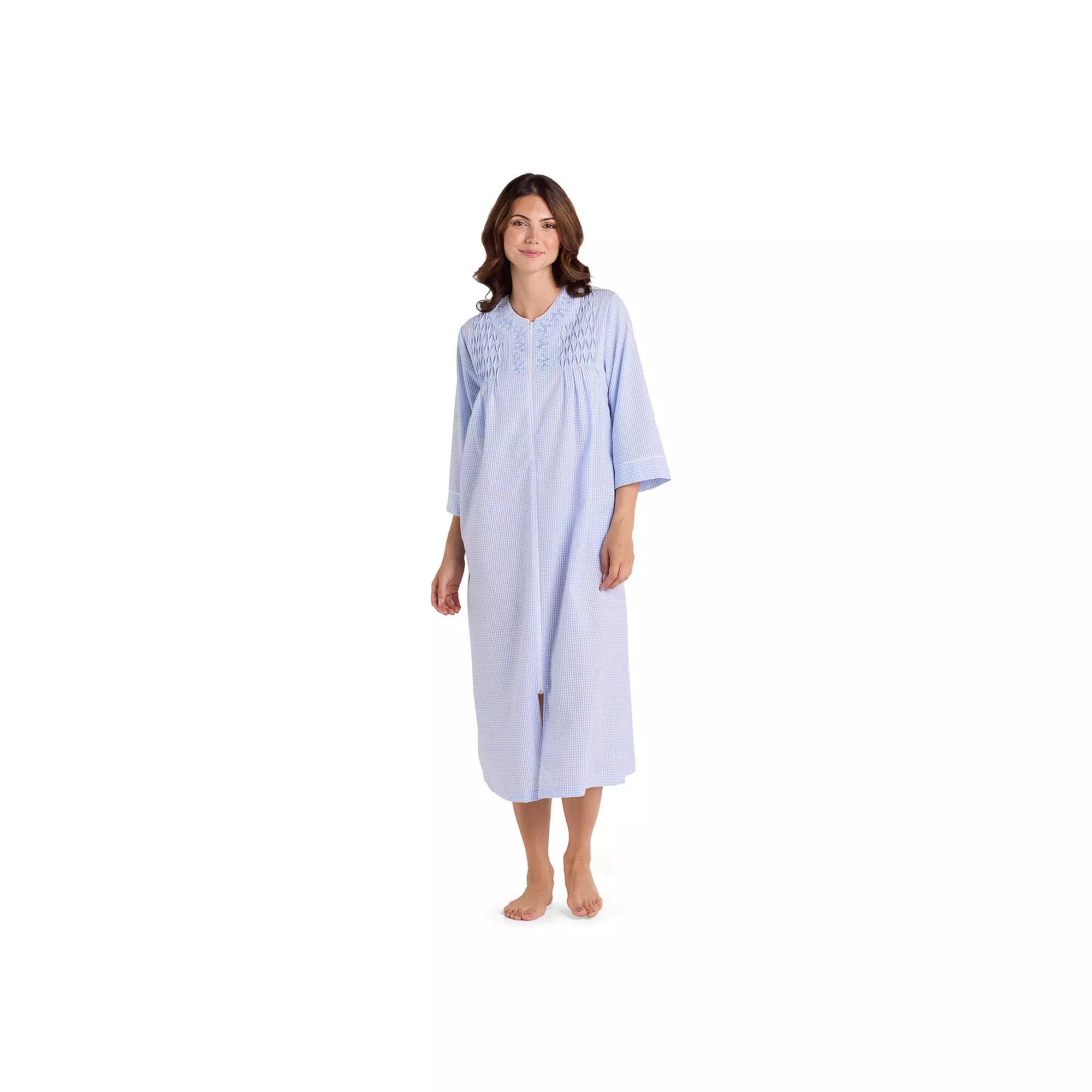 Petite Miss Elaine Essentials Seersucker Long Zip Robe, Women's,  Product Image
