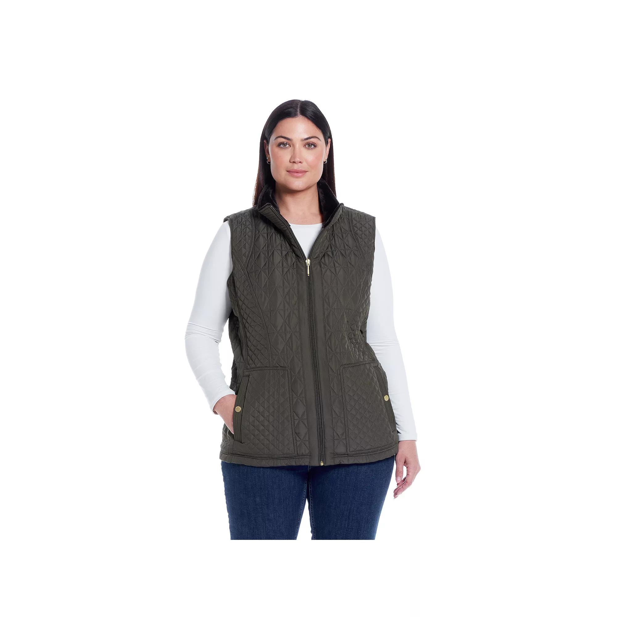 Plus Size Weathercast Multi-Quilted Plush Lined Vest, Women's, Size: 1XL, Dusty Green Product Image