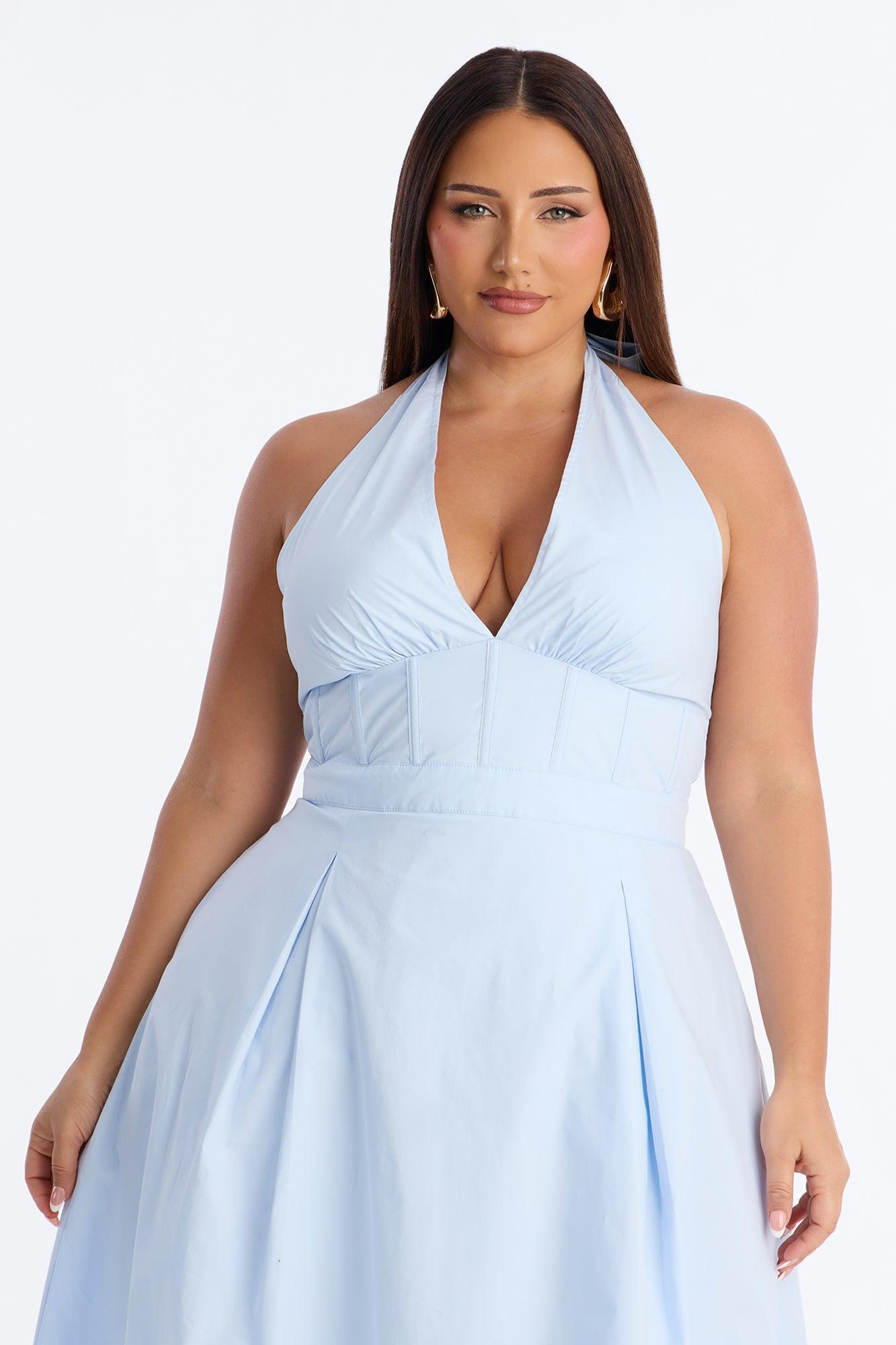 Aleah Halter Corset Midi Dress - SkyBlue Product Image