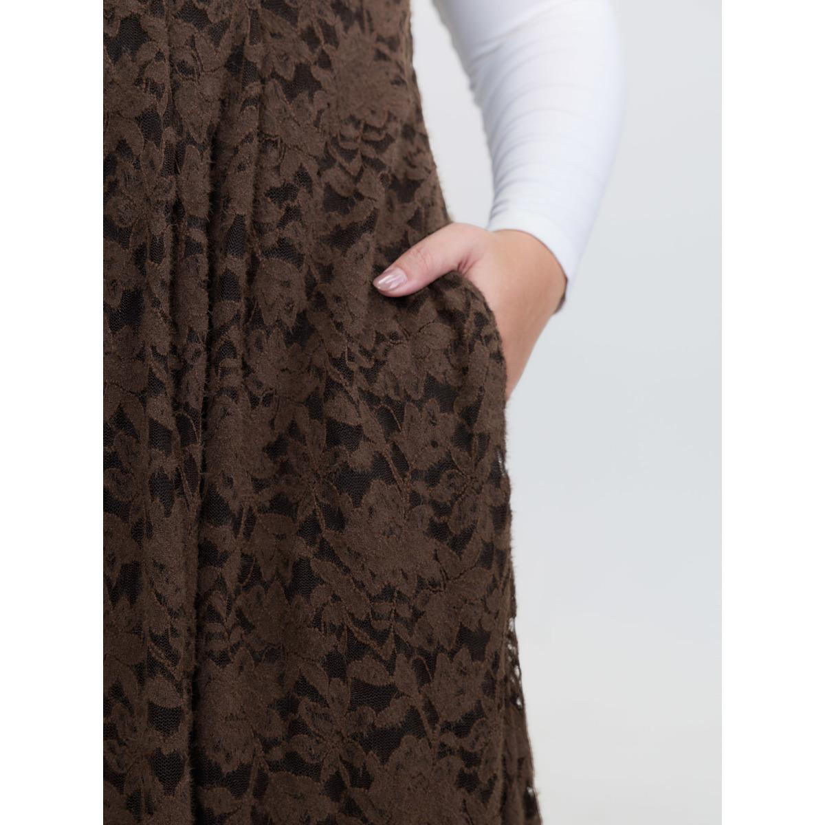 Plus Size Lace Textured Adjustable Straps Maxi Dress DarkBrown Women Leisure Texture Non Sleeveless Curvy BloomChic 18-20/2X Product Image