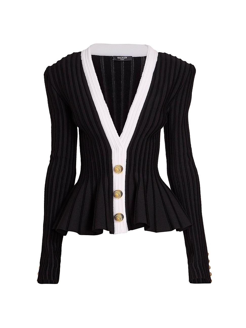Womens Rib-Knit Peplum Jacket Product Image