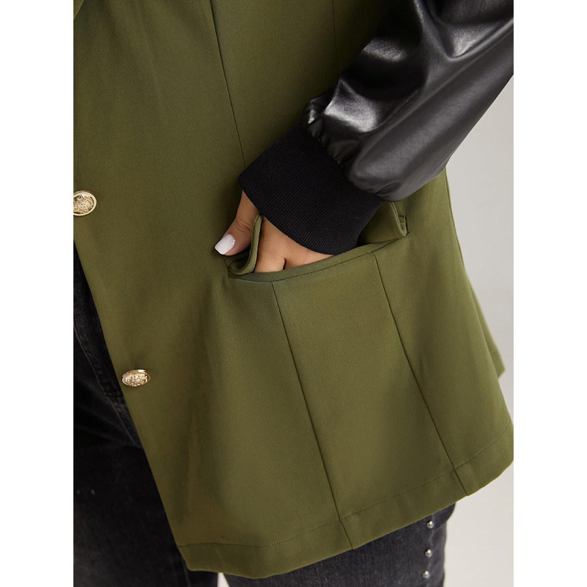 Plus Size Contrast Flap Pocket Button Fly Coat Women ArmyGreen Casual Contrast Ladies Dailywear Winter Coats BloomChic 10/M Product Image