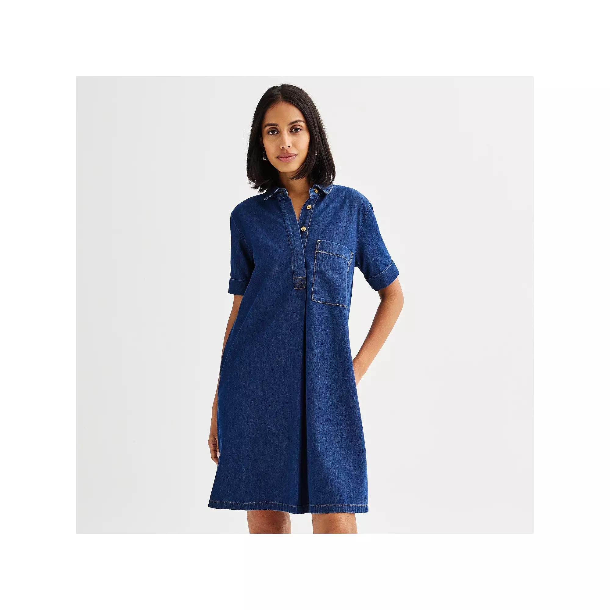 Women's Sonoma Goods For Life® Denim Western Shirt Dress, Size: Medium, Dark Product Image