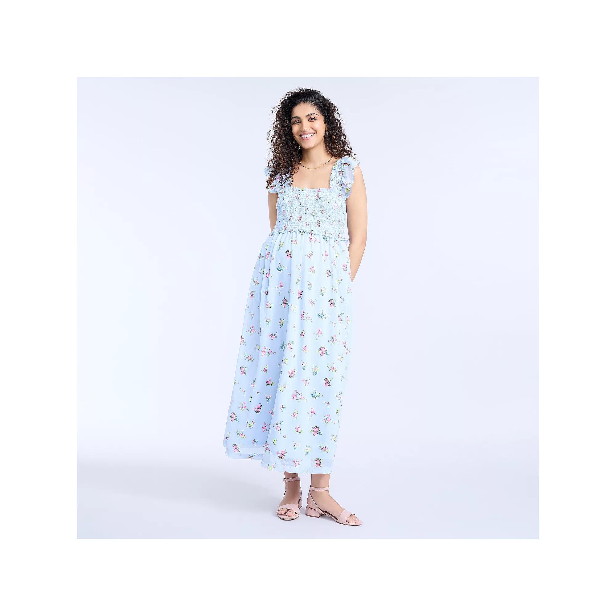 Maternity Motherhood® Sleeveless Ruffle Shoulder Smocked Dress, Women's,  Product Image