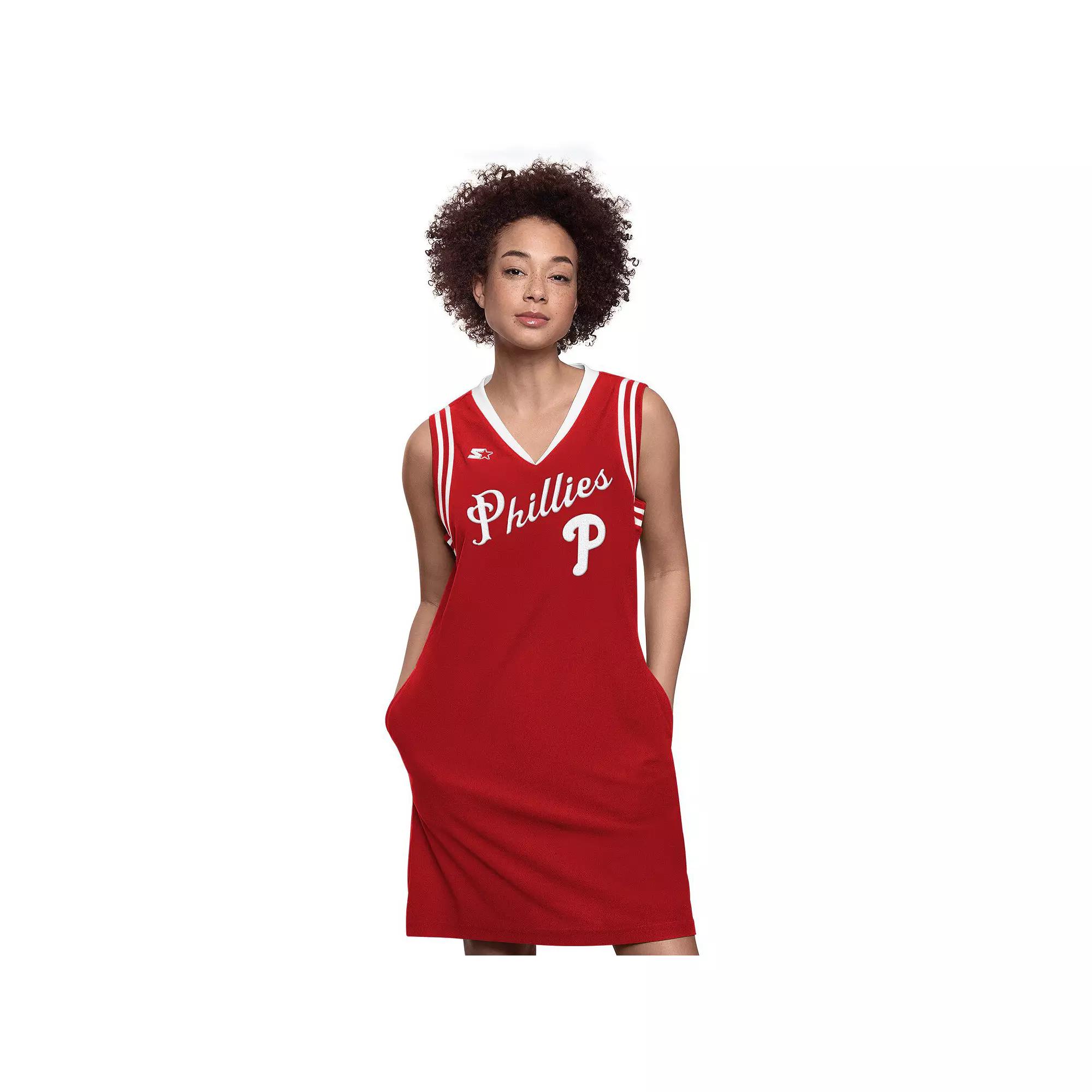 Women's Starter Red Philadelphia Phillies Fast Track Sneaker V-Neck Dress,  Product Image