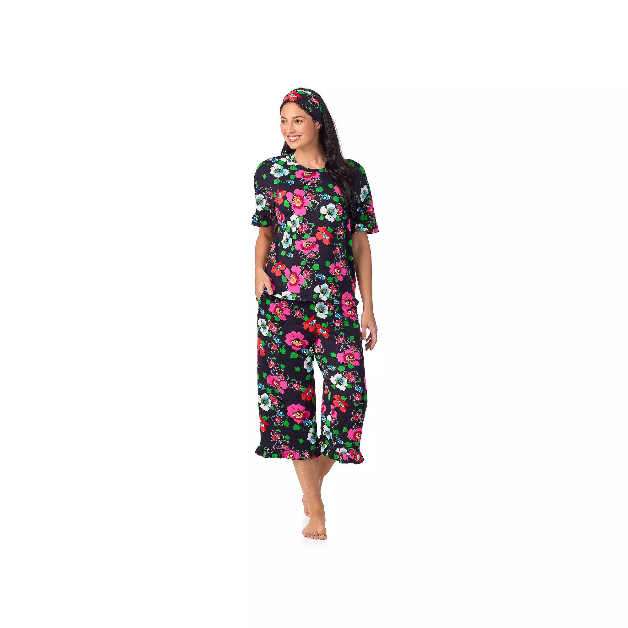 Women's Cuddl Duds® 3-Piece Short Sleeve Pajama Top, Cropped Pajama Pants & Headband Set,  Product Image