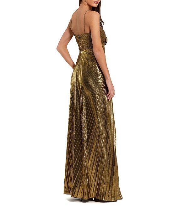 Mac Duggal 3D Flower Pleated Metallic Sweetheart Neckline Sheath Gown Product Image