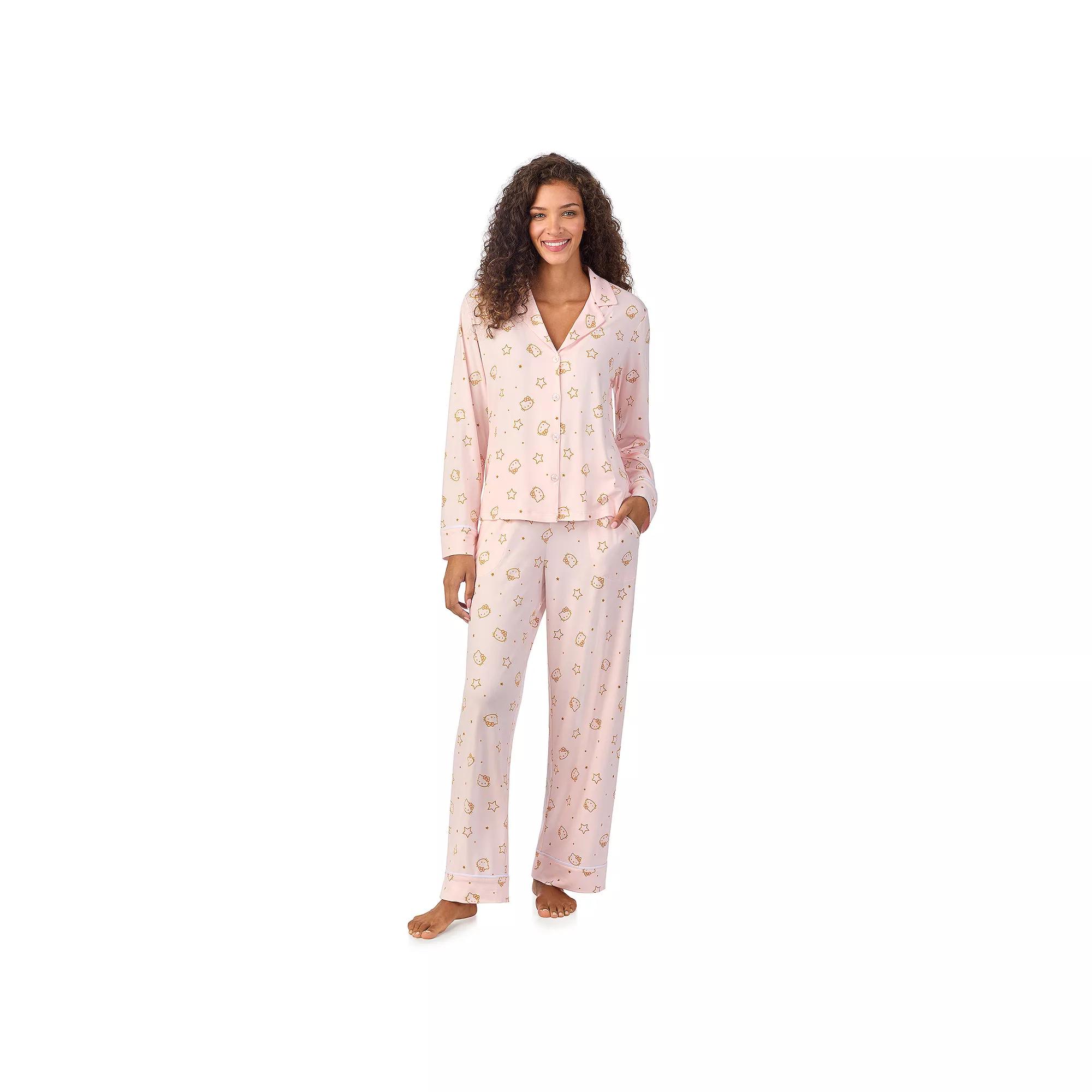 Womens Hello Kitty Long Sleeve Notch Collar Pajama Top & Pajama Bottoms Set, Girls Product Image