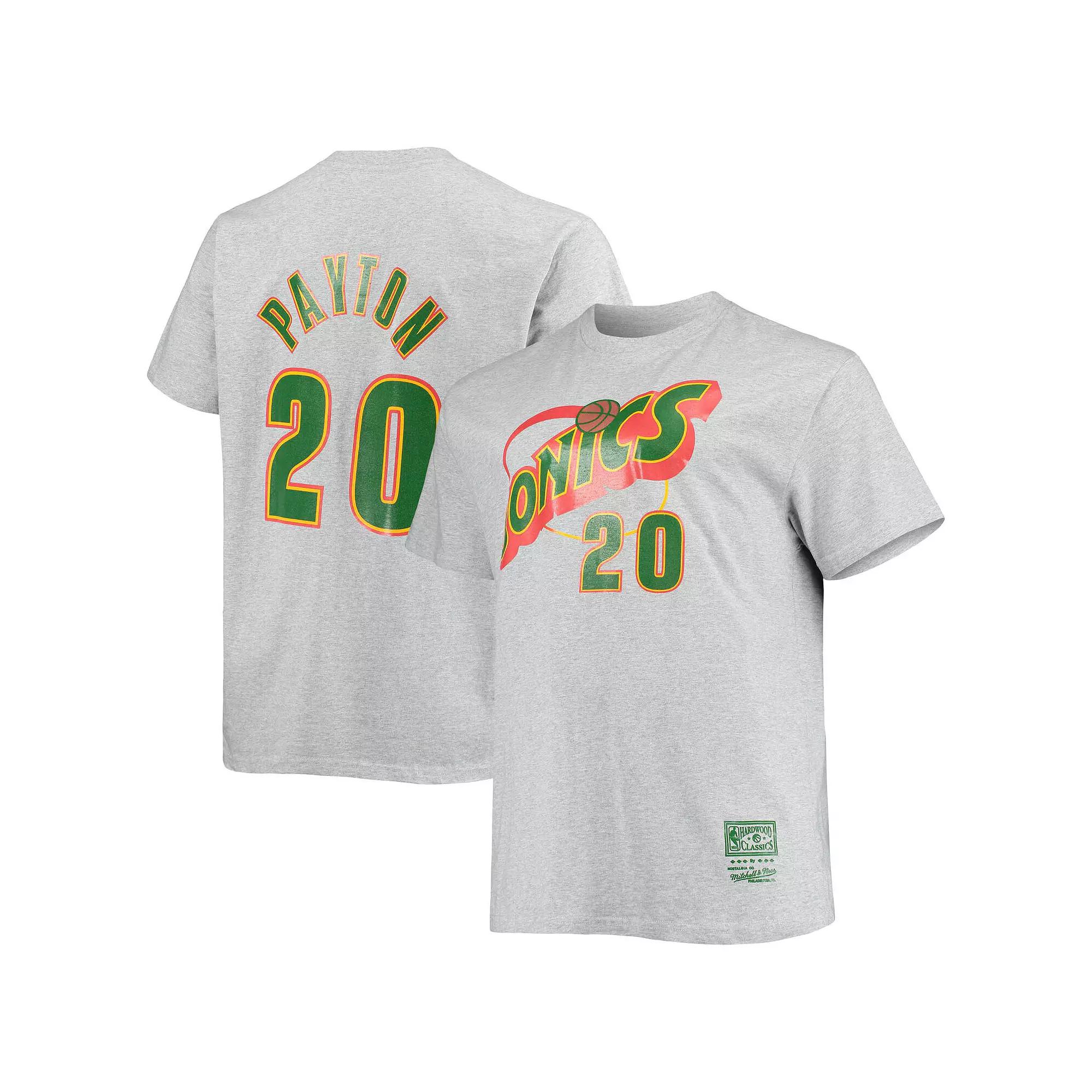 Men's Mitchell & Ness Gary Payton Heathered Gray Seattle SuperSonics Big & Tall Hardwood Classics Name & Number T-Shirt,  Product Image