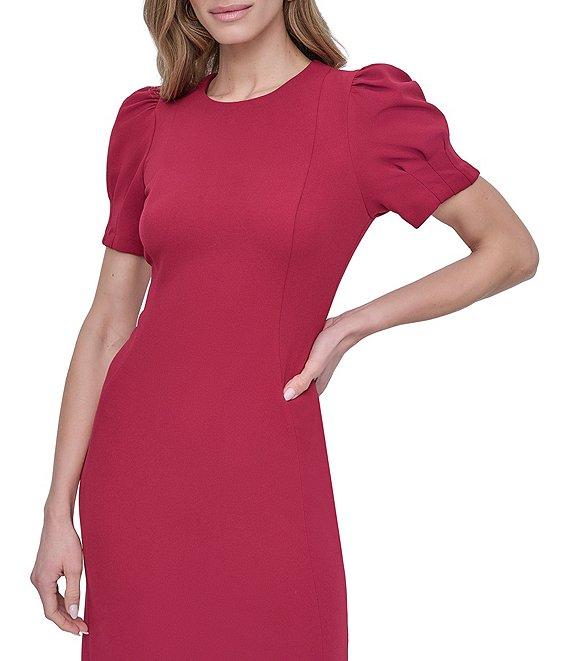 DKNY by Donna Karan Crepe Round Neck Short Puff Sleeve Dress Product Image