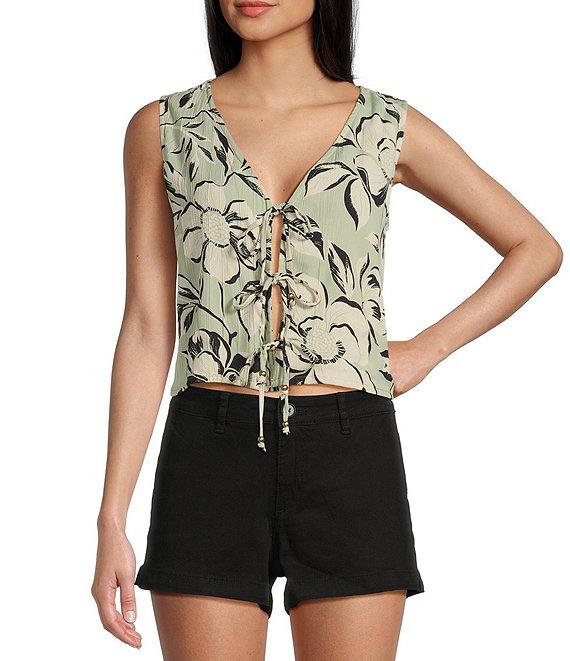 Angie Sleeveless V-Neck Floral Triple Tie Top Product Image