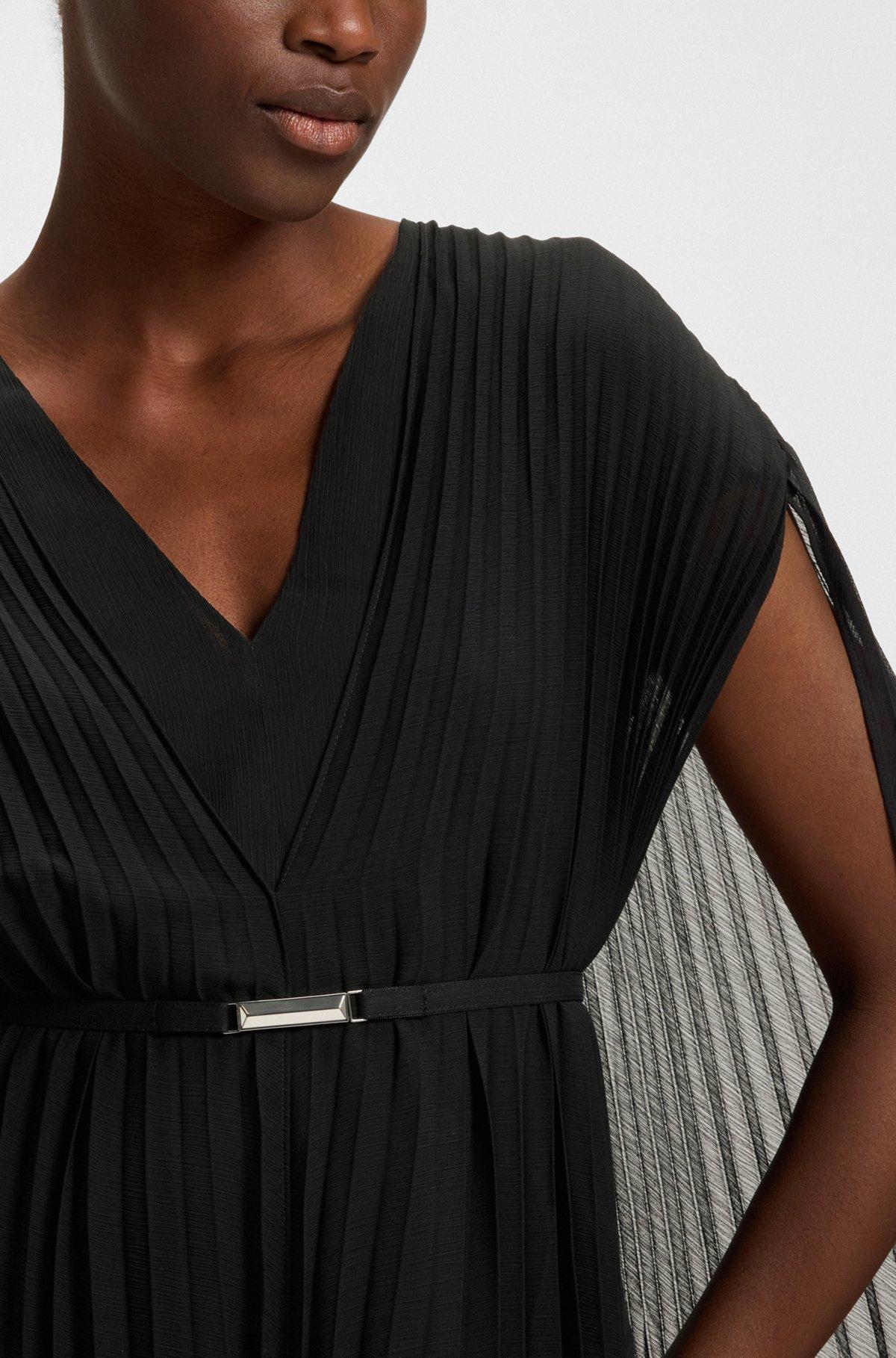 Belted dress in crinkle chiffon with overlay Product Image