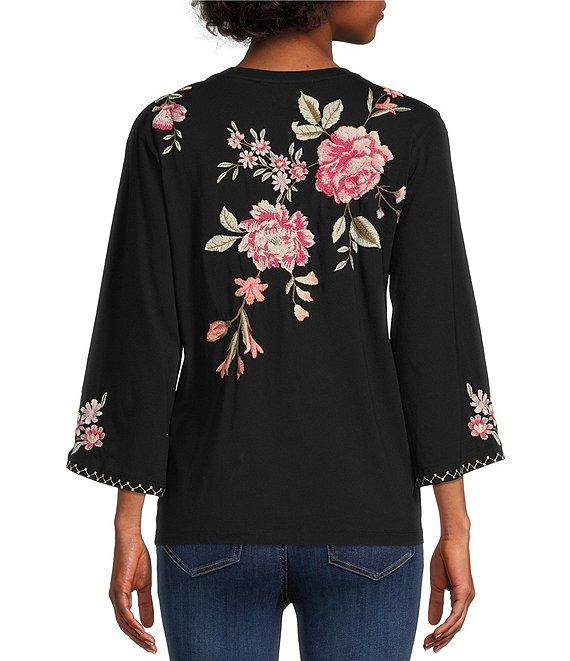 JOHNNY WAS Vienna Floral Embroidery Motif Long Kimono Sleeve Tee Product Image