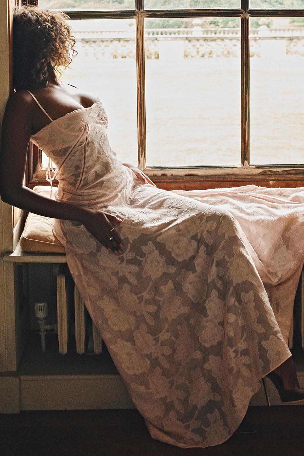 Seren  soft pink floral lace back maxi dress Product Image