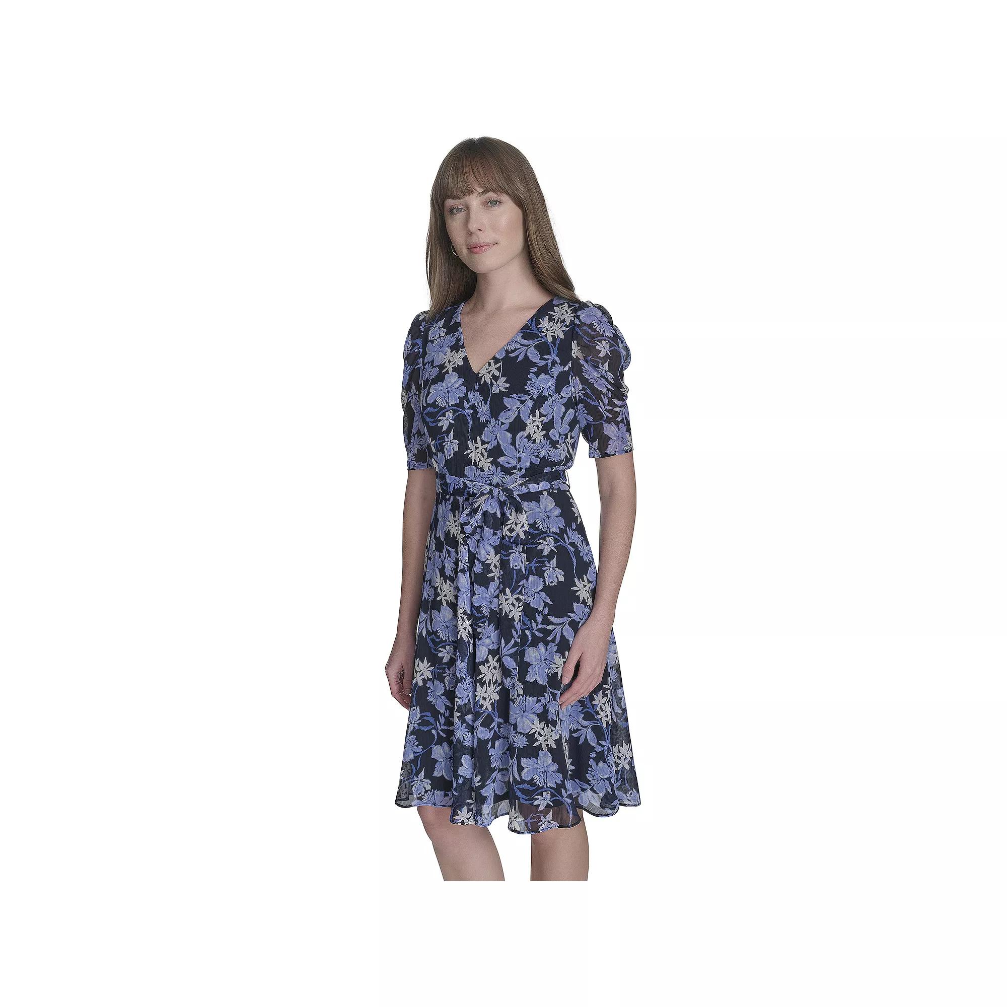 Women's Harper Rose Short Sleeve Tie Waist Mini Dress, Size: 6, Blue Print Product Image