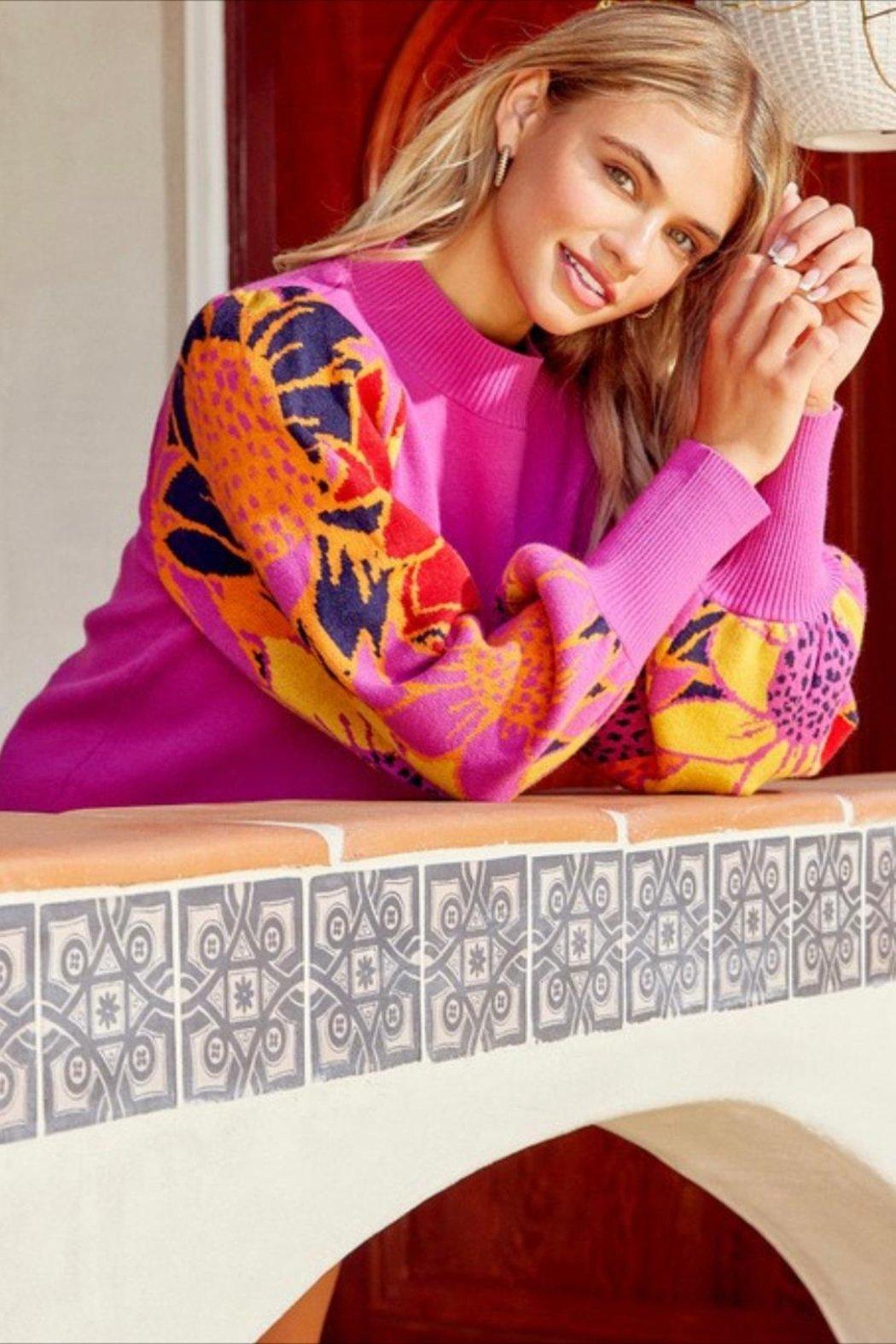 Pink Floral Sleeve Sweater Product Image