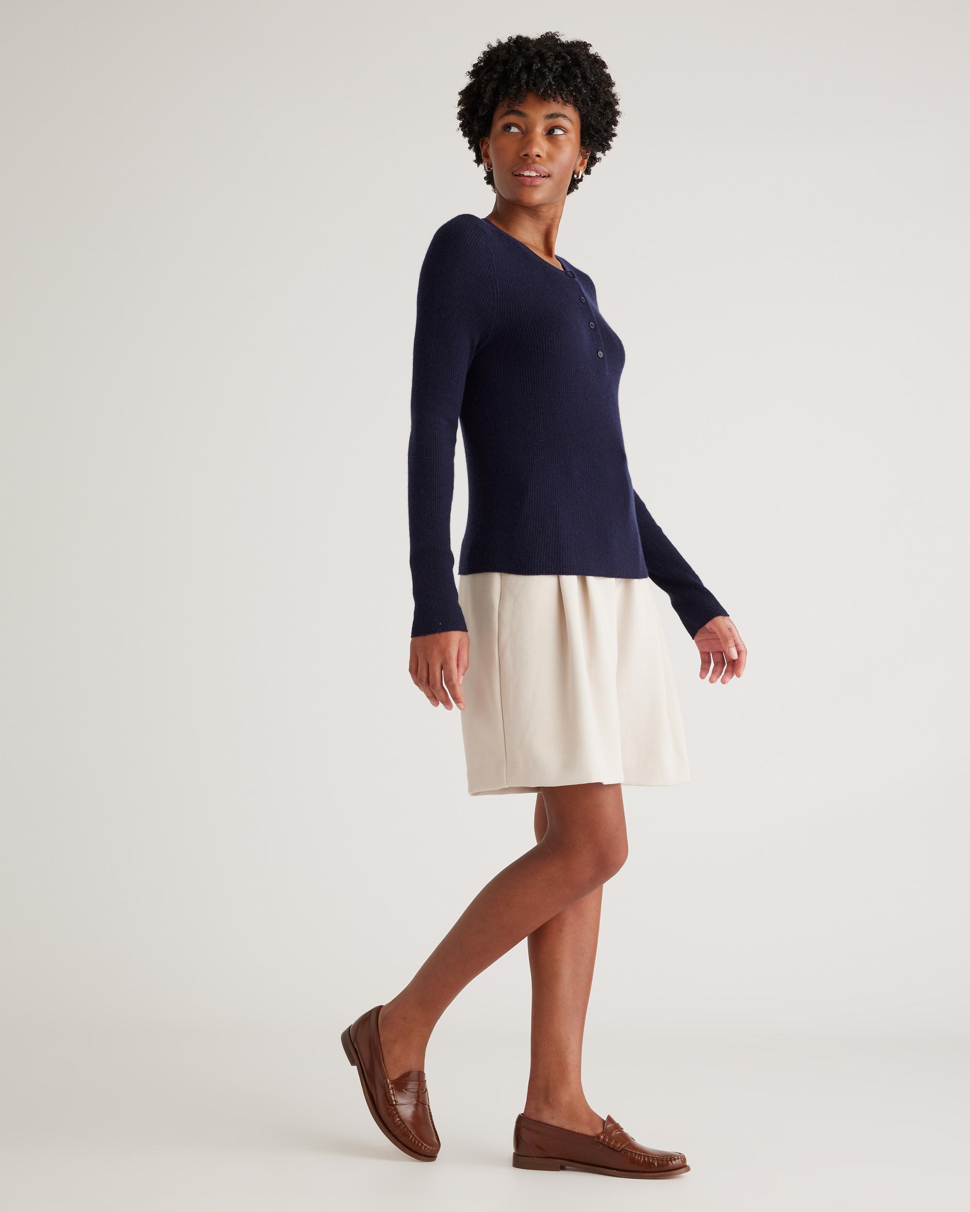 Quince | Women's Featherweight Cashmere Ribbed Henley Sweater Product Image