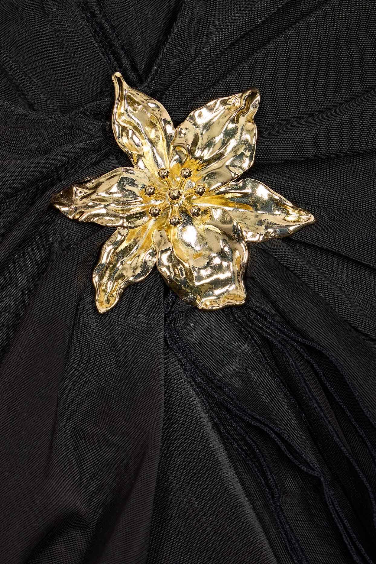 Ruched Hardware-Detail Fishtail Maxi Skirt in Black Product Image