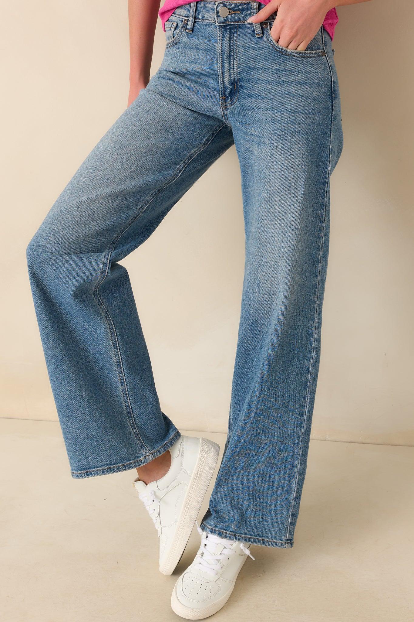 Day Dreaming Medium Wash Wide Leg Jeans Product Image