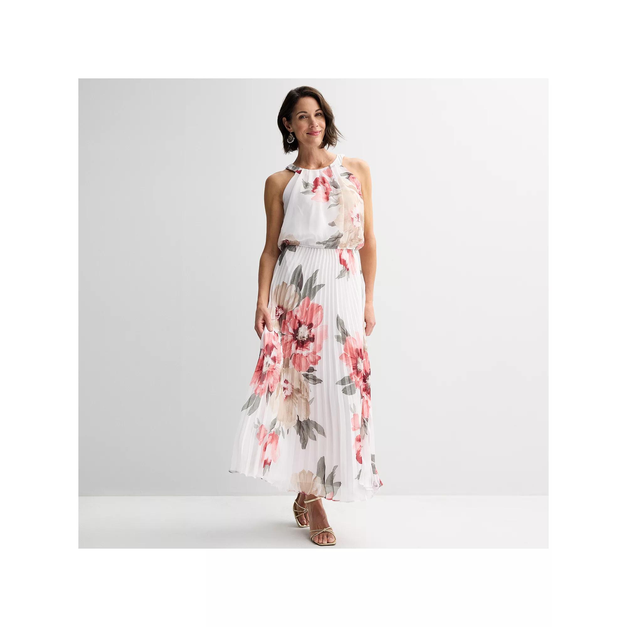 Women's Robbie Bee Halter Pleated Skirt Maxi Dress, Size: Small, White Blush Product Image