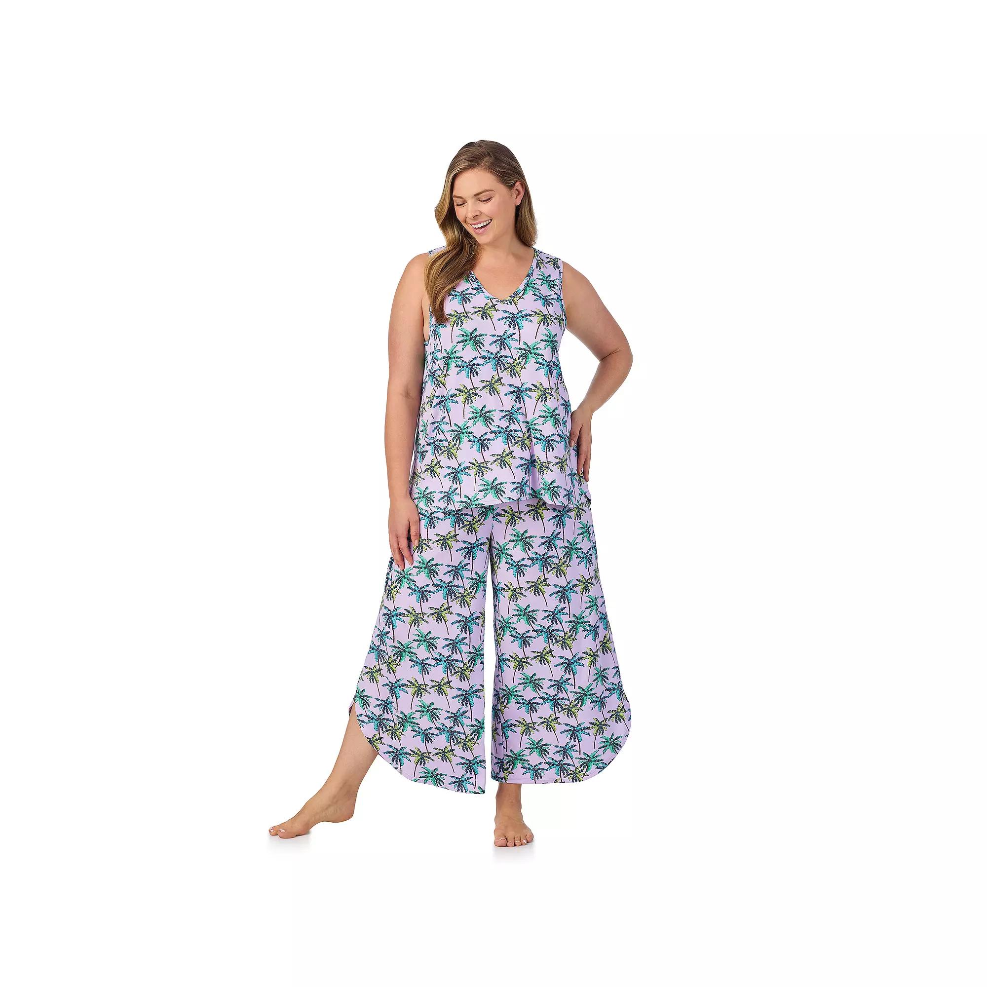 Plus Size Cuddl Duds® 2-Piece Sleeveless Pajama Top & Wide Leg Pajama Pants Set, Women's, Size: 2XL, Purple Palms Product Image