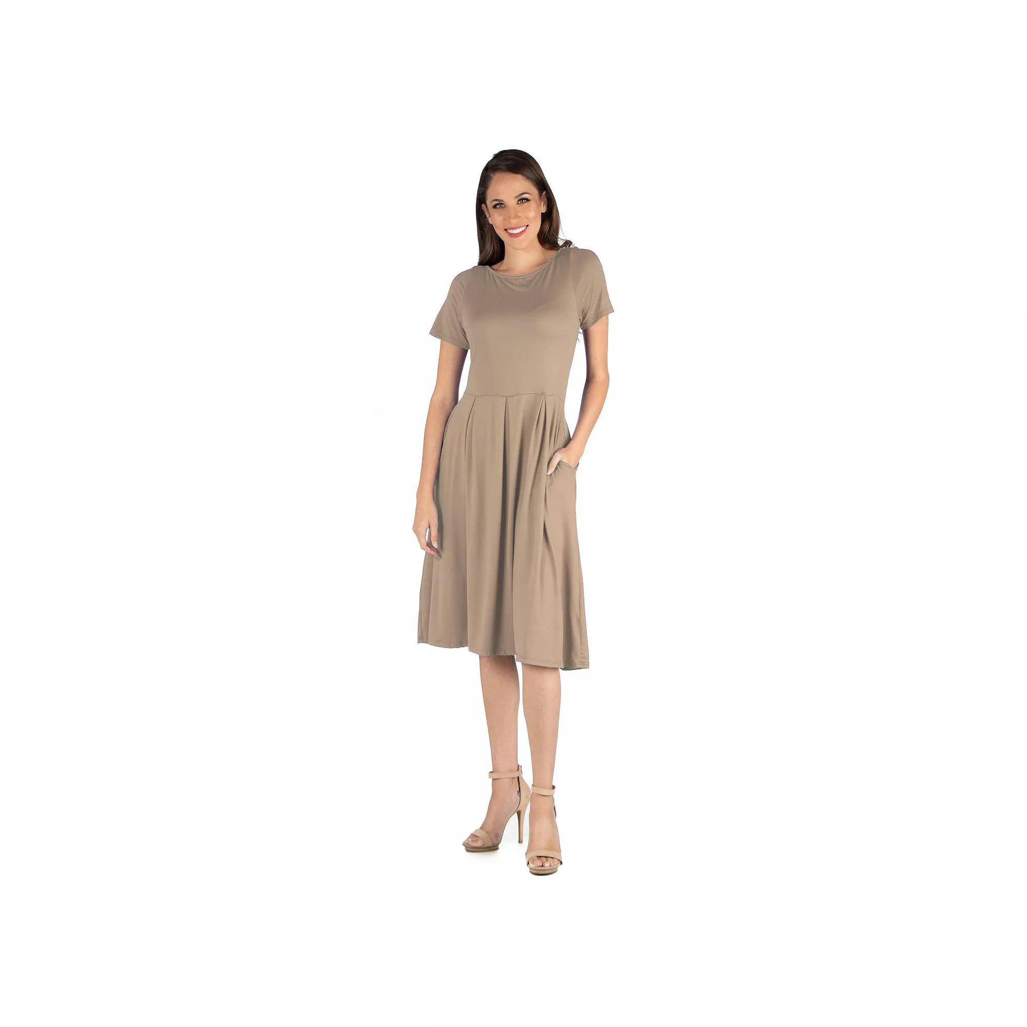 Women's 24seven Comfort Apparel Short Sleeve Midi Dress with Pockets,  Product Image