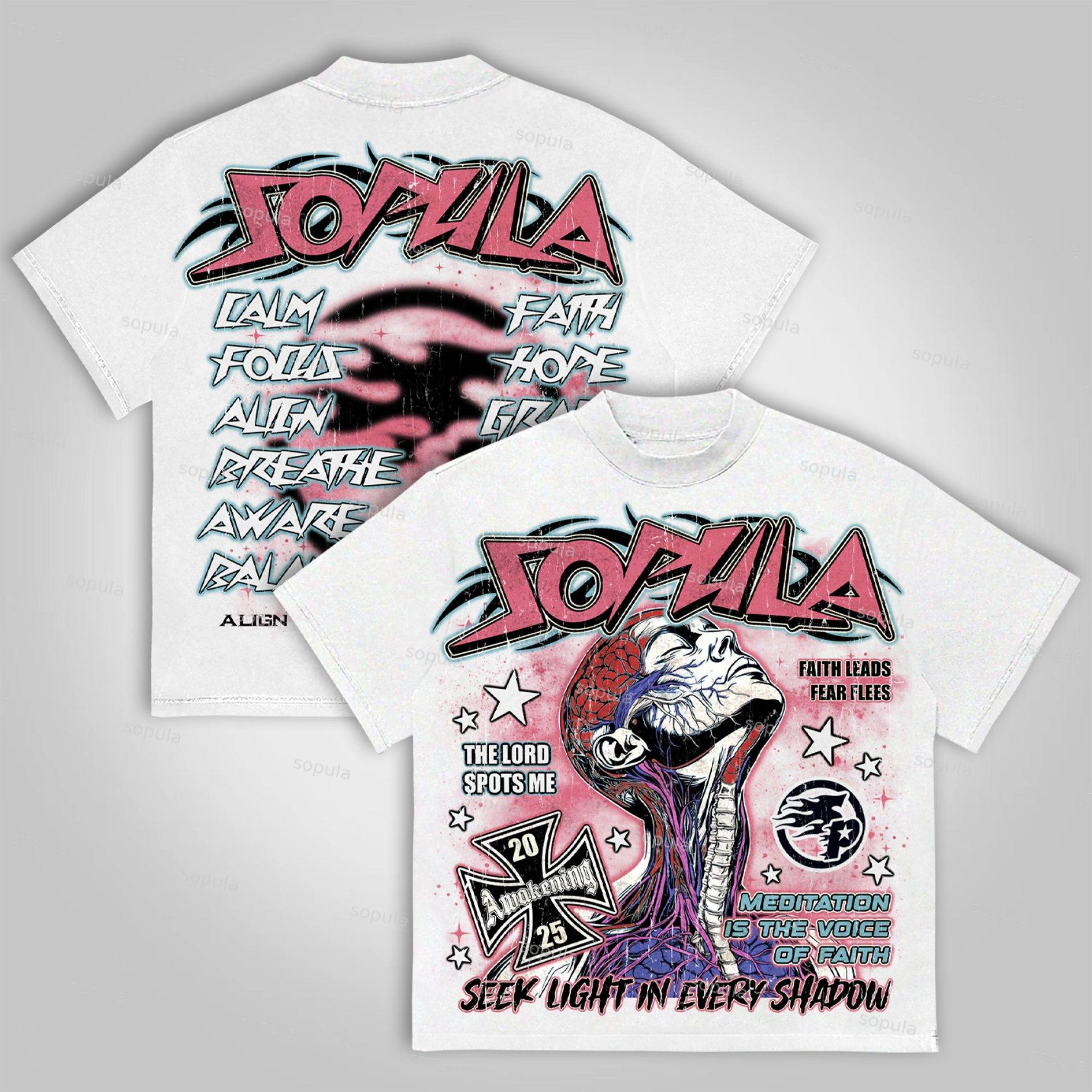 Sopula 2025 Meditation And Faith Vintage Graphics Cotton T-shirt Product Image
