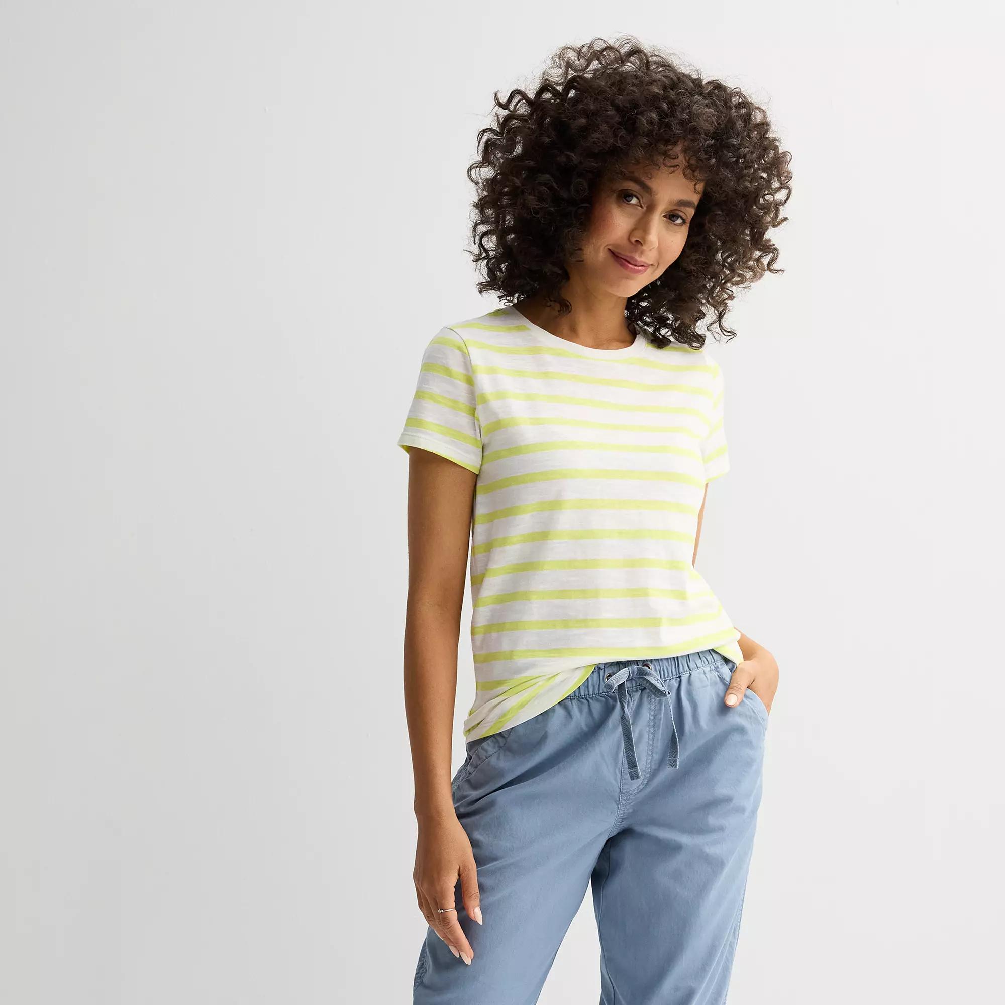 Women's Sonoma Goods For Life® Short-Sleeve Crew Tee, Size: XL, White Lime Stripe Product Image