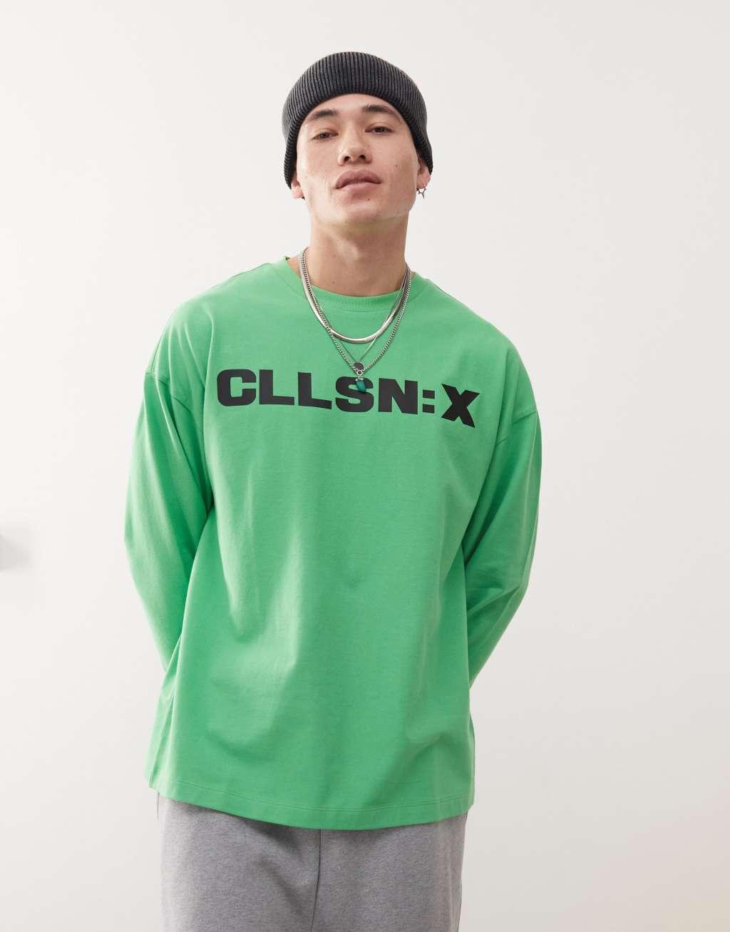 COLLUSION long sleeve logo tour graphic t-shirt in green Product Image