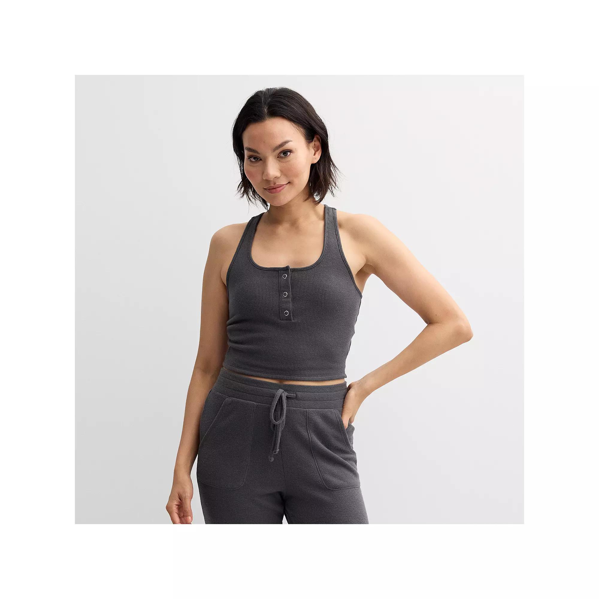 Women's Sonoma Goods For Life® Cropped Henley Sleep Tank Top, Size: Large, Secret Peri Product Image